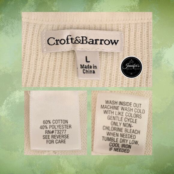 Croft and Barrow White Scoop Neck 3/4 Sleeve Sweater Size Large - Picture 8 of 10